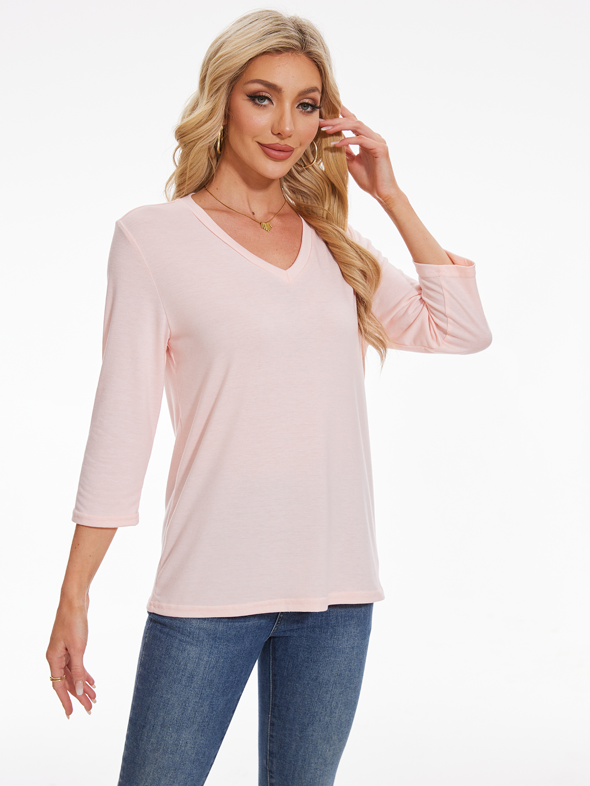 XZXTOGO 3/4 Length Sleeve Womens Tops Casual V Neck Basic T Shirts